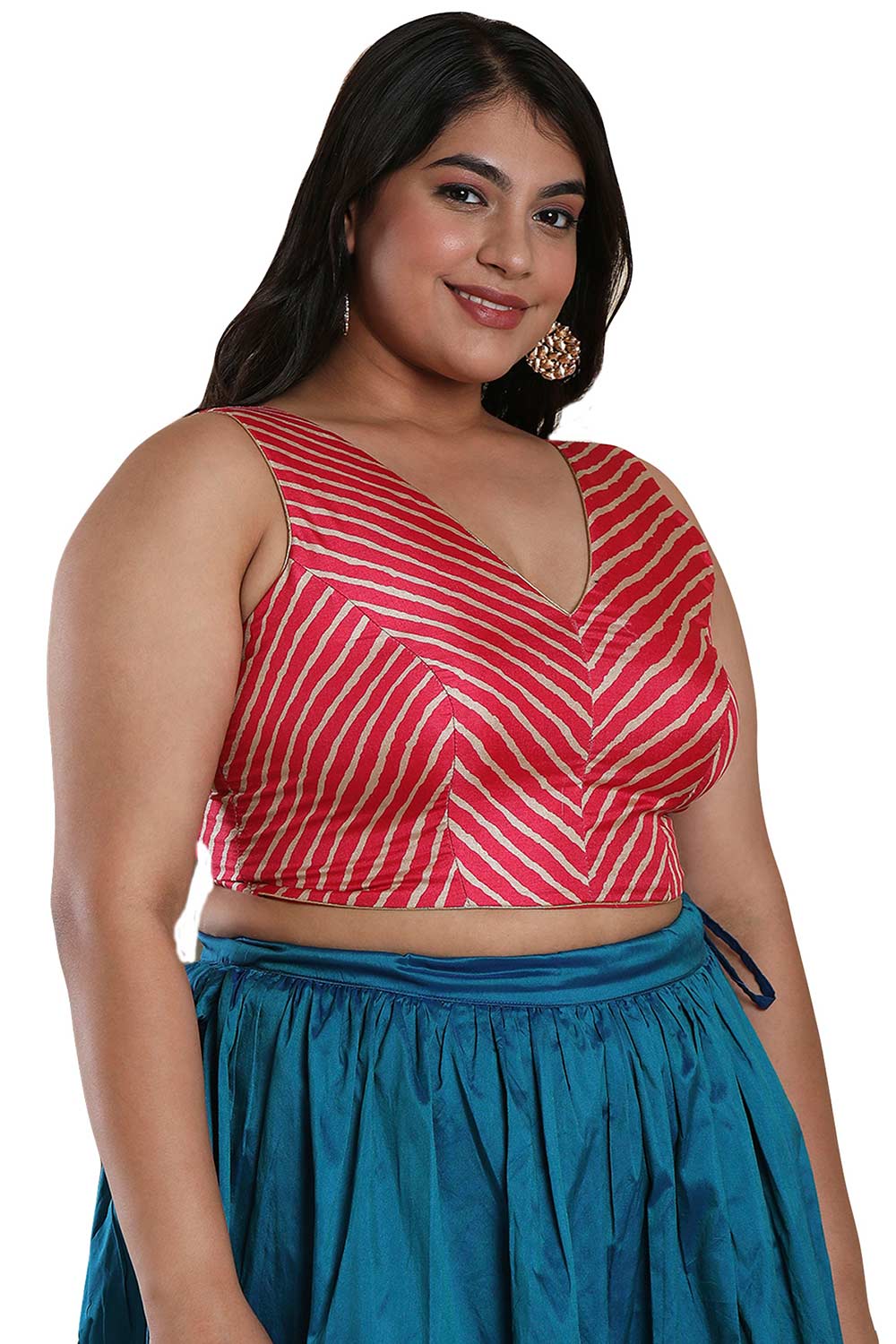 Aaira Pink Art Silk Blend V-Neck Full-Figure Blouse Online – ONE