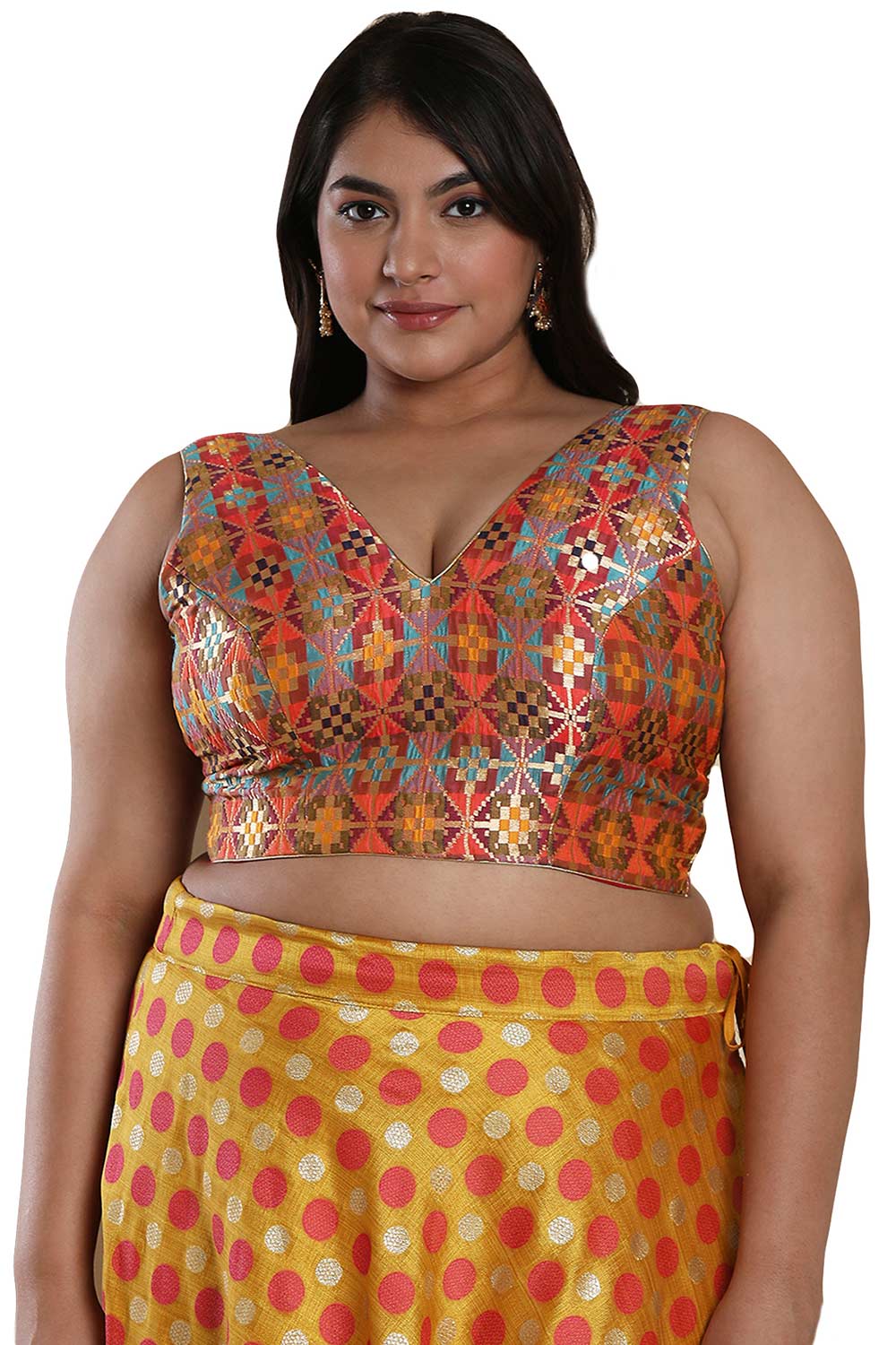 Buy Multicolor Brocade Readymade Saree Blouse Online - One Minute Sareee