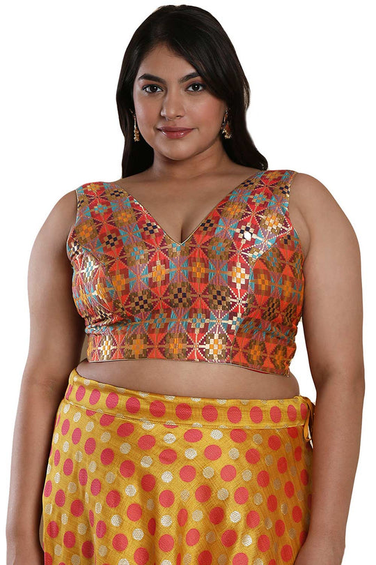 Buy Multicolor Brocade Readymade Saree Blouse Online - One Minute Sareee