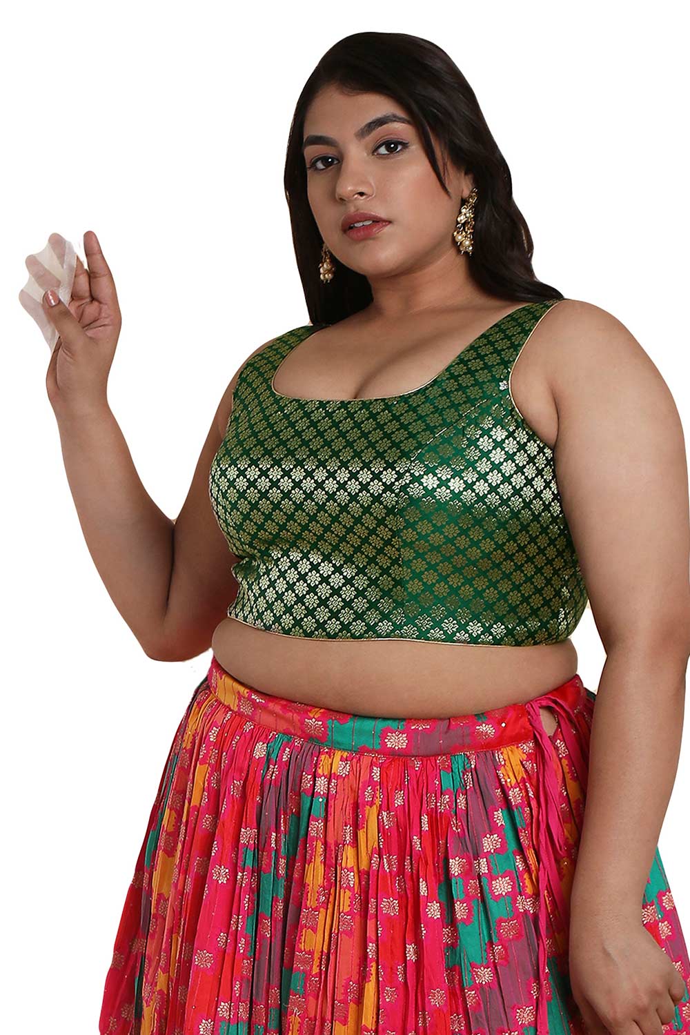 Buy Green Brocade Readymade Saree Blouse Online - One Minute Sareee
