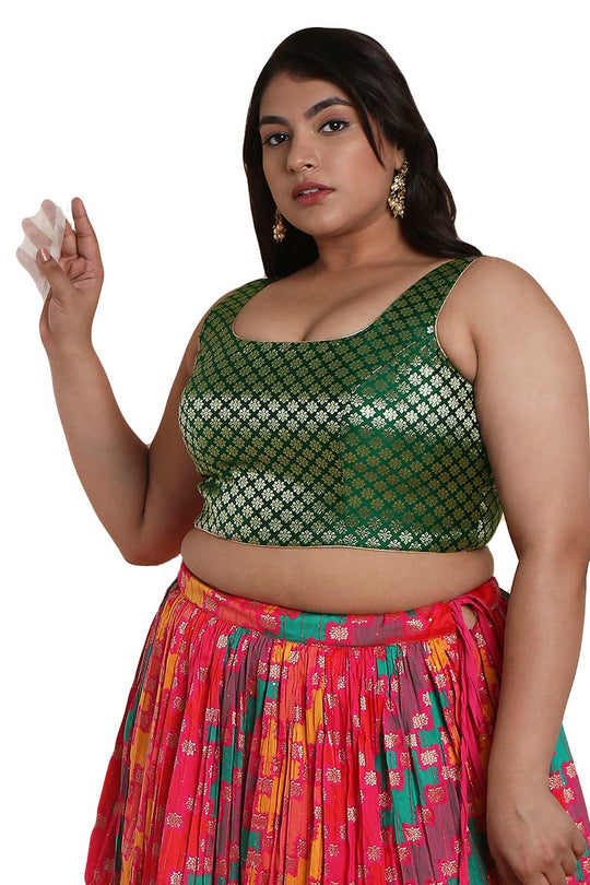 Buy Green Brocade Readymade Saree Blouse Online - One Minute Sareee