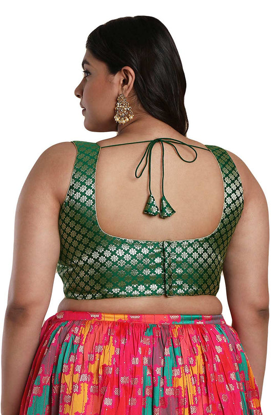 Buy Green Brocade Readymade Saree Blouse Online - One Minute Sareee