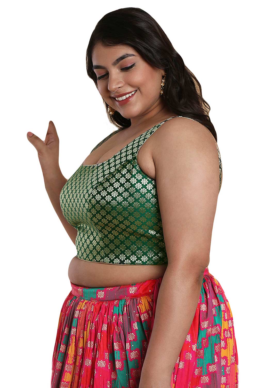 Buy Green Brocade Readymade Saree Blouse Online - One Minute Sareee