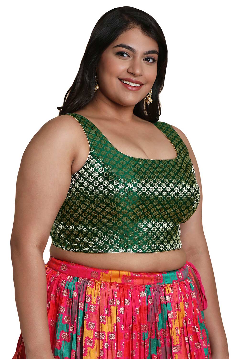Buy Green Brocade Readymade Saree Blouse Online - One Minute Sareee