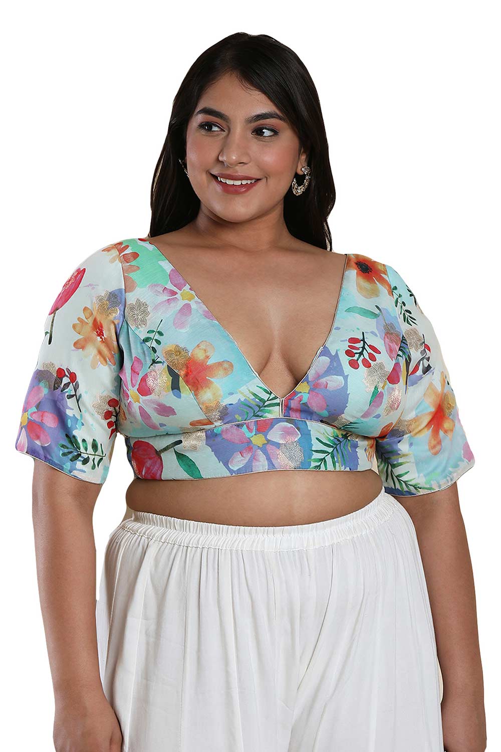 Buy Pastel Blue Brocade Readymade Saree Blouse Online - One Minute Sareee