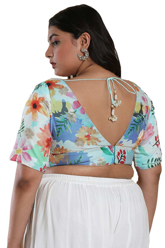 Buy Pastel Blue Brocade Readymade Saree Blouse Online - One Minute Sareee