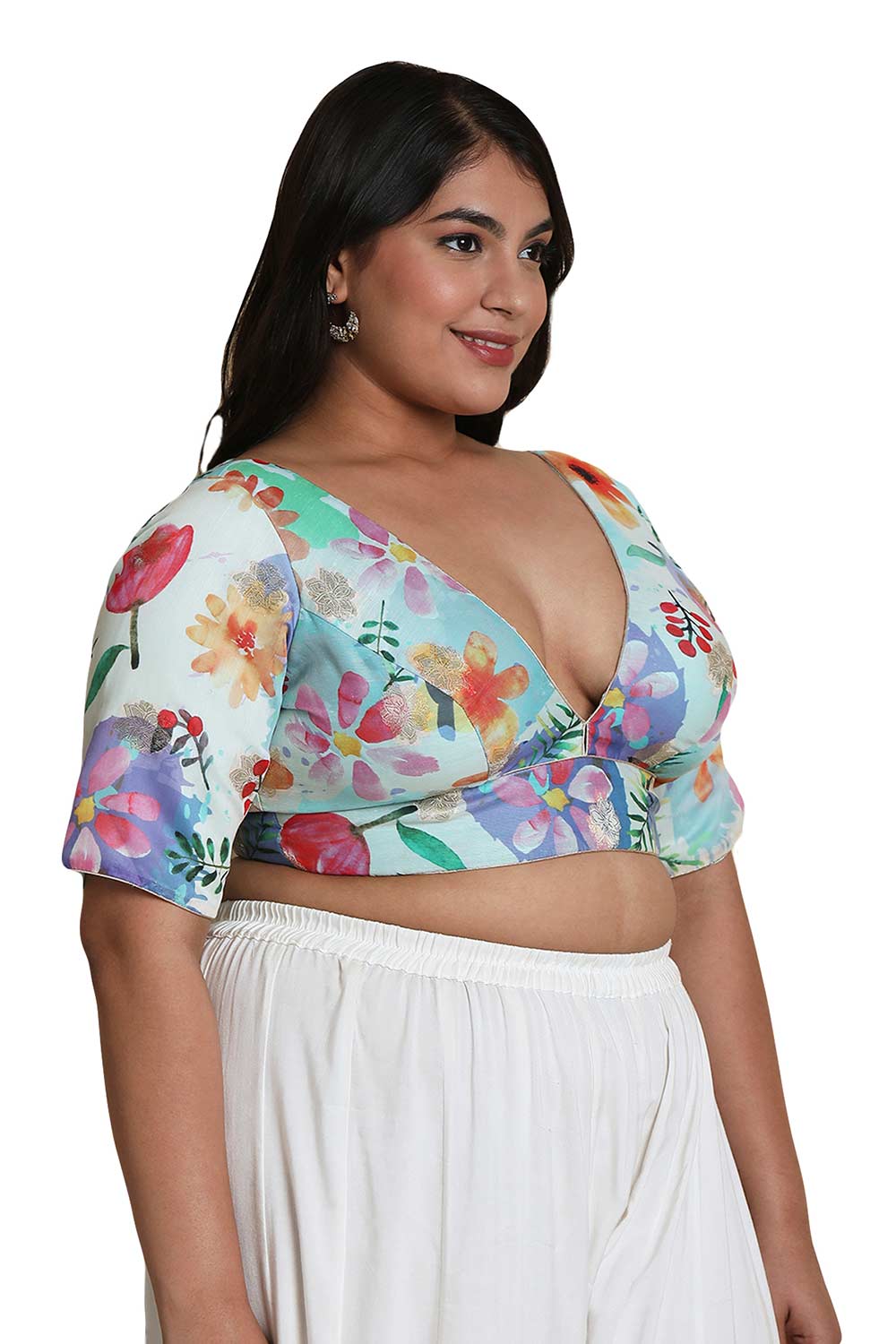 Buy Pastel Blue Brocade Readymade Saree Blouse Online - One Minute Sareee