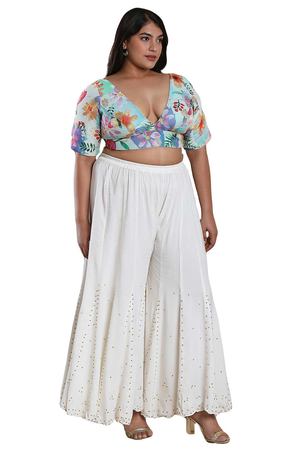 Buy Pastel Blue Brocade Readymade Saree Blouse Online - One Minute Sareee