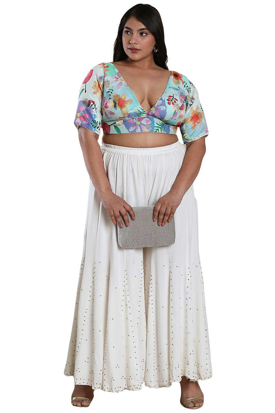 Buy Pastel Blue Brocade Readymade Saree Blouse Online - One Minute Sareee