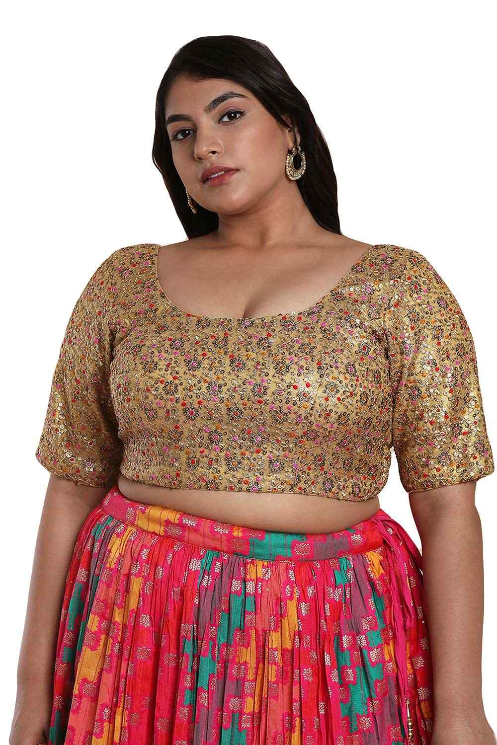 Buy Gold Multi Net Readymade Saree Blouse Online - One Minute Sareee