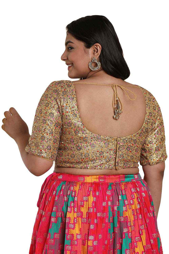 Buy Gold Multi Net Readymade Saree Blouse Online - One Minute Sareee