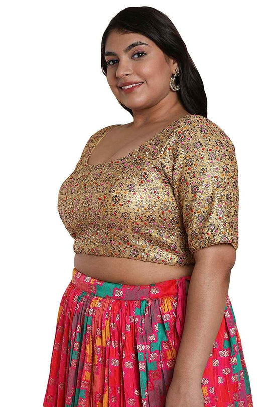 Buy Gold Multi Net Readymade Saree Blouse Online - One Minute Sareee