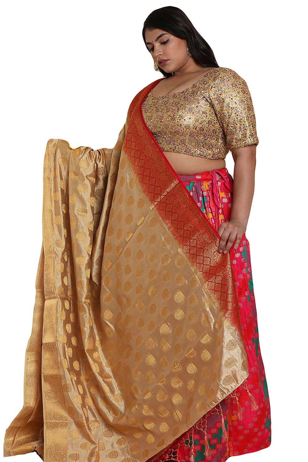 Buy Gold Multi Net Readymade Saree Blouse Online - One Minute Sareee