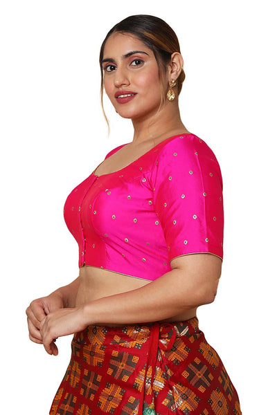 Buy Pink Taffeta Silk Readymade Saree Blouse Online - One Minute Sareee