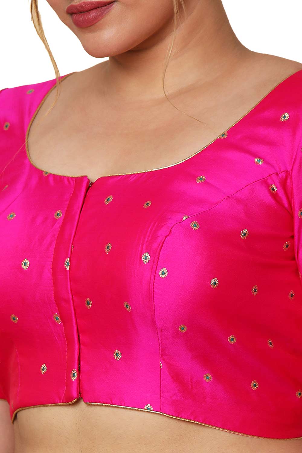 Buy Pink Taffeta Silk Readymade Saree Blouse Online - One Minute Sareee