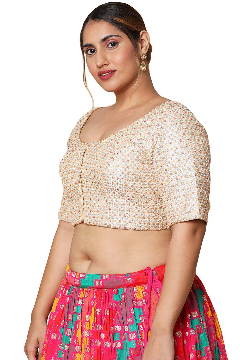 Buy Off White Silk Blend Readymade Saree Blouse Online - One Minute Sareee