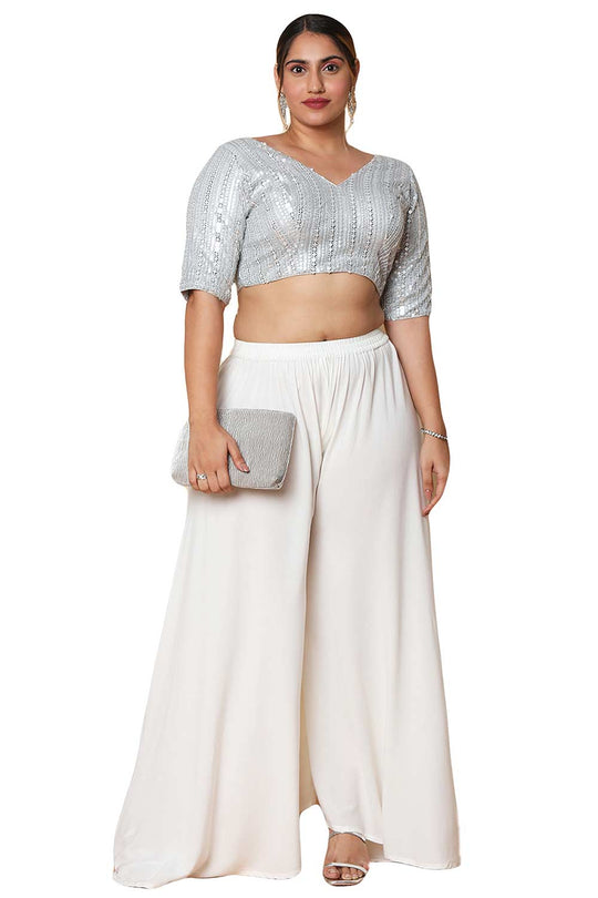 Buy Silver Silk Blend Readymade Saree Blouse Online - One Minute Sareee