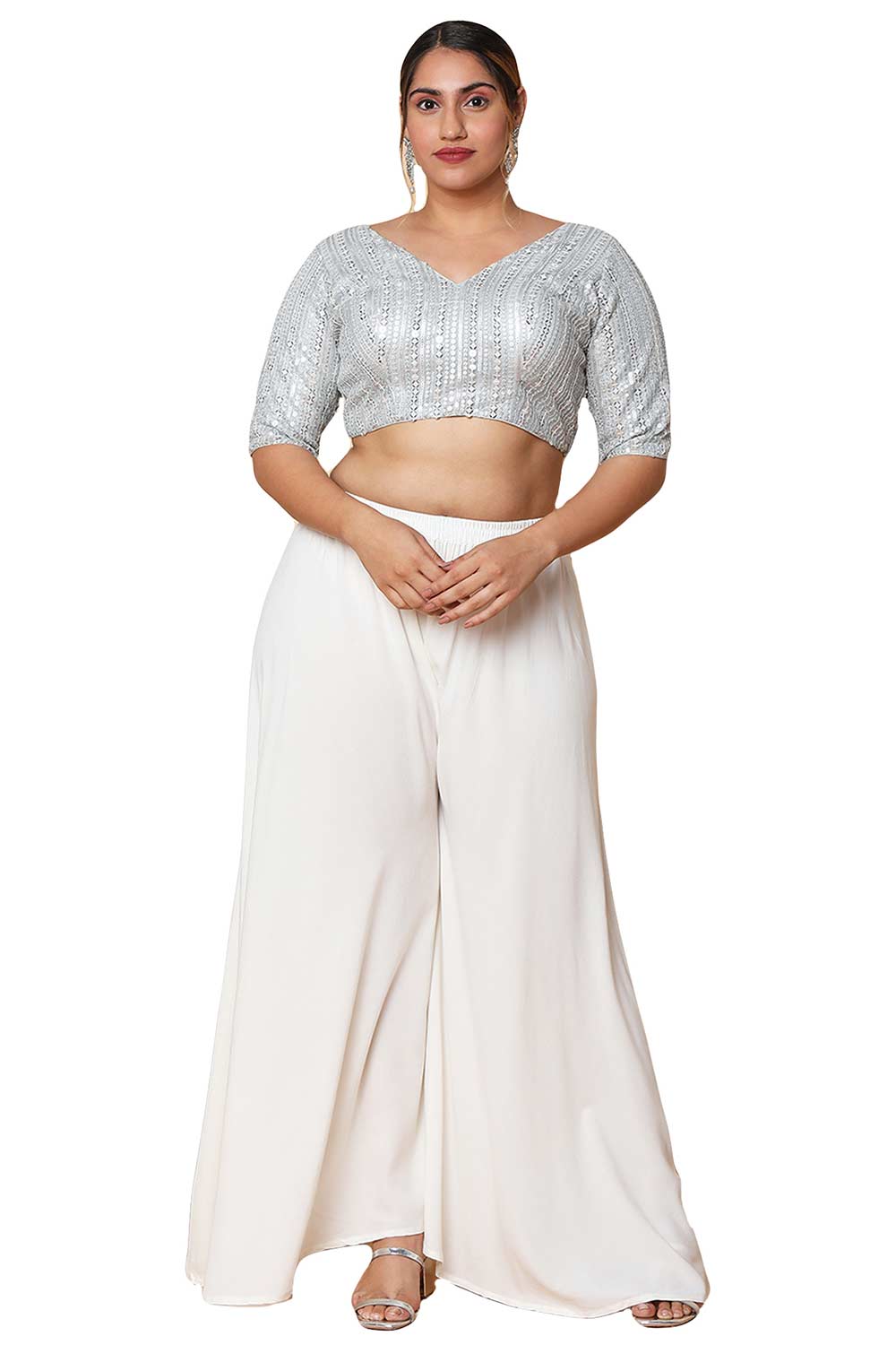 Buy Silver Silk Blend Readymade Saree Blouse Online - One Minute Sareee