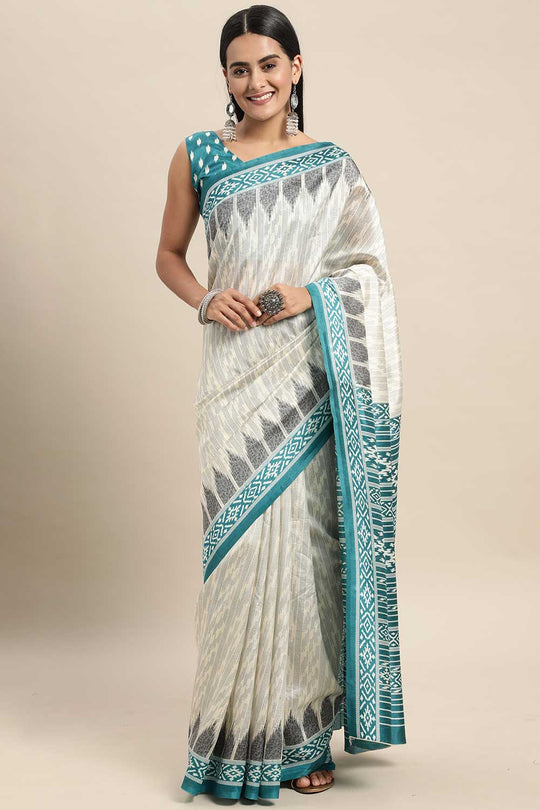 Genna Multi-Color Silk Blend Ikat Printed One Minute Saree