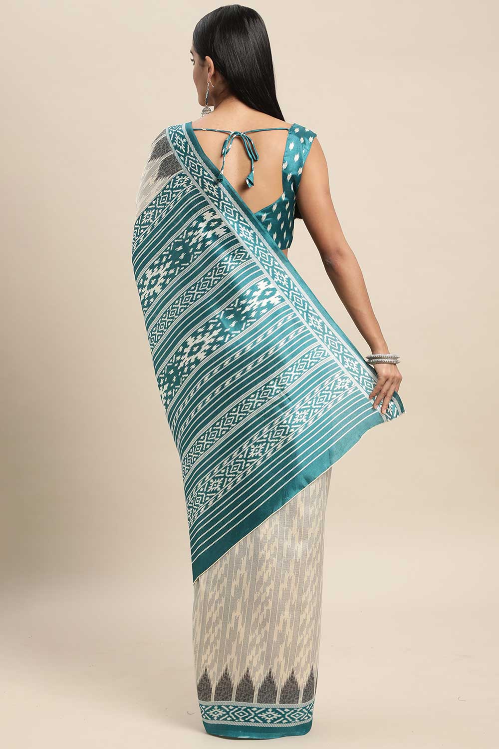 Genna Multi-Color Silk Blend Ikat Printed One Minute Saree