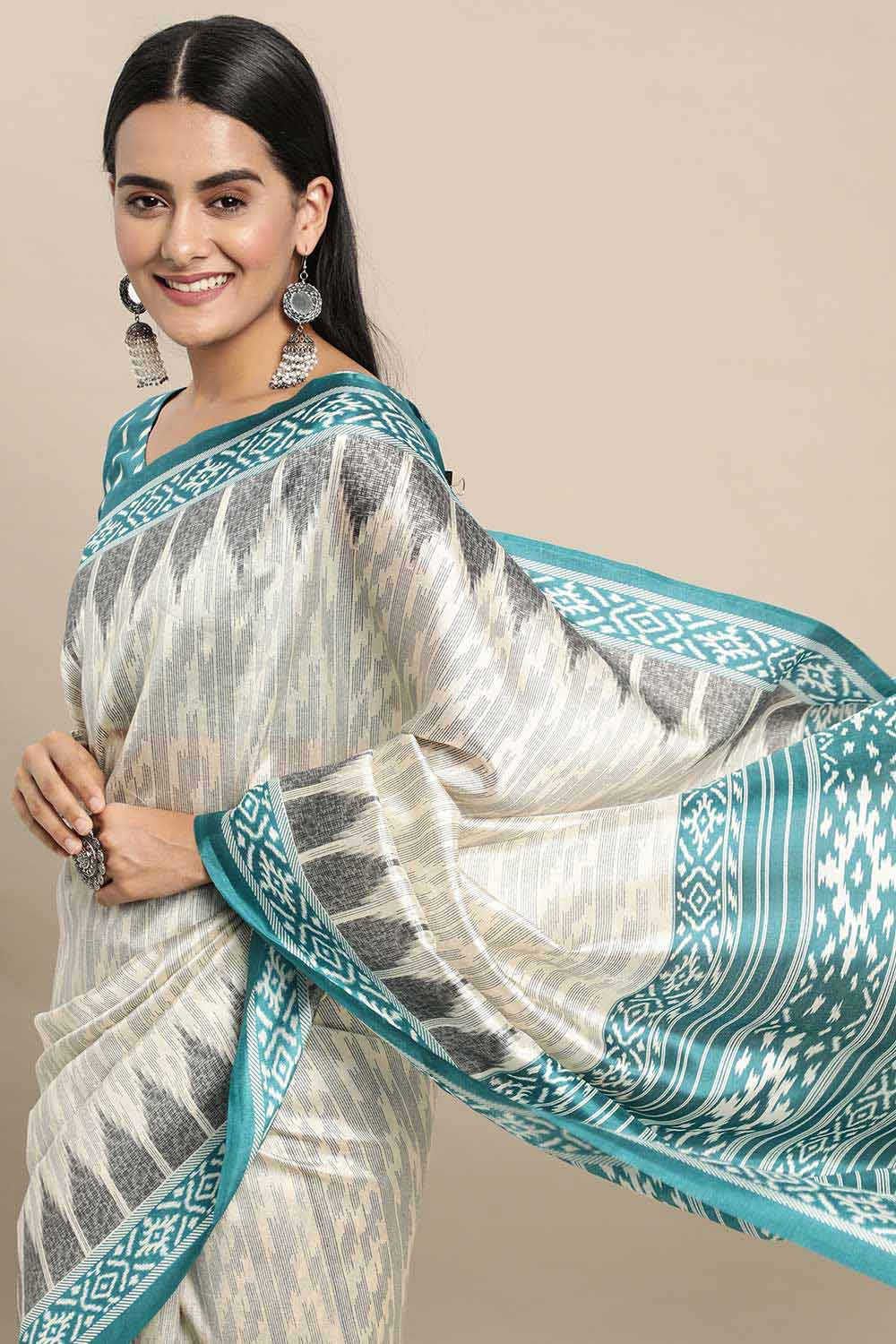 Genna Multi-Color Silk Blend Ikat Printed One Minute Saree