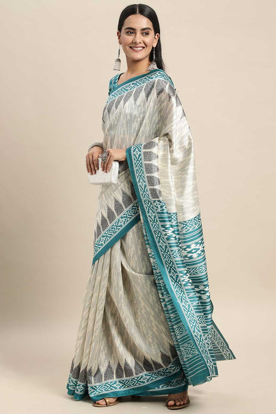 Genna Multi-Color Silk Blend Ikat Printed One Minute Saree
