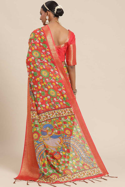Priya Red Kalamkari Blended Cotton One Minute Saree