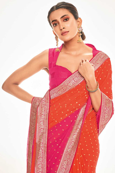 Linda Silk Blend Orange Printed One Minute Saree