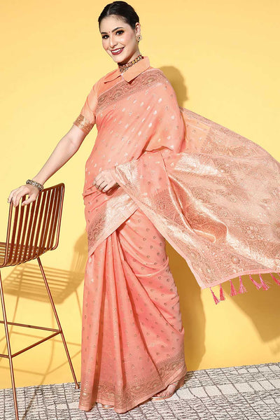 Nora Peach Silk Blend Floral Woven Design One Minute Saree