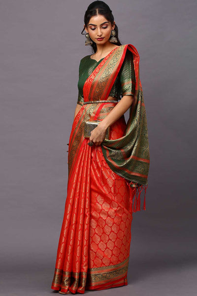 Sienna Red Bagh Blended Silk One Minute Saree