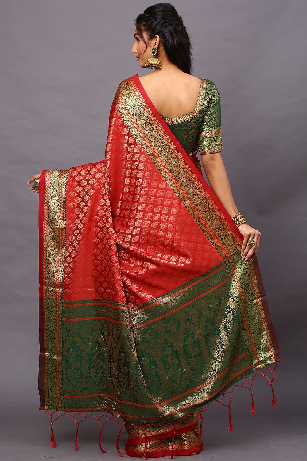 Naaz Red Bagh Blended Silk One Minute Saree