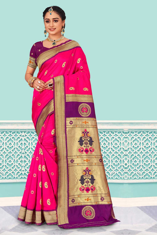 Anjie Magenta Paithani Art Silk One Minute Saree