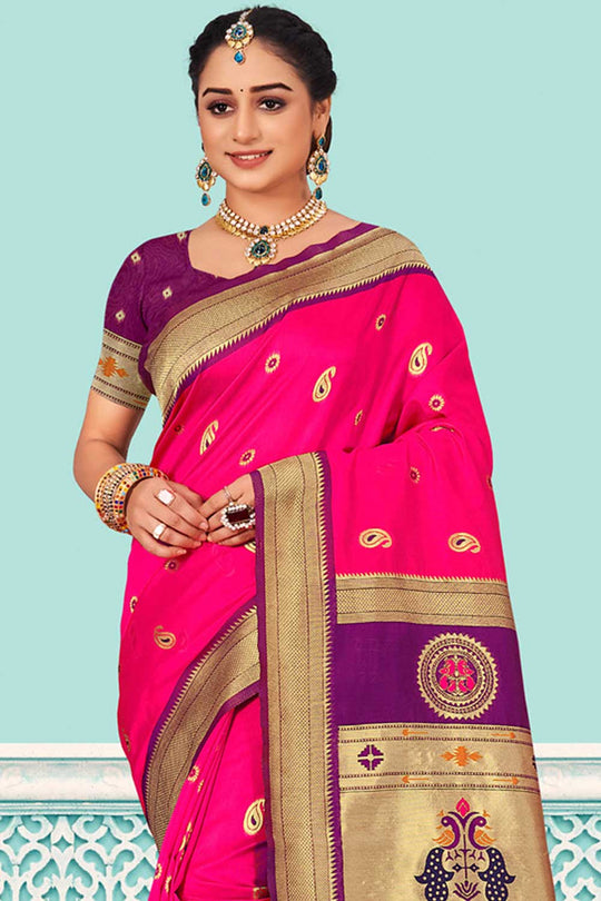 Anjie Magenta Paithani Art Silk One Minute Saree