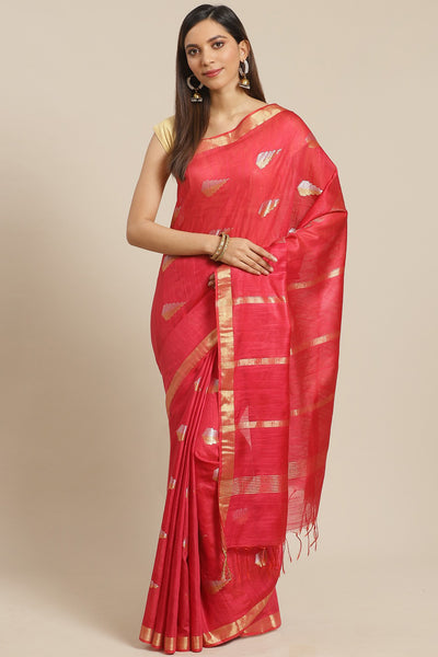 Buy Pink Woven Silk One Minute Saree Online