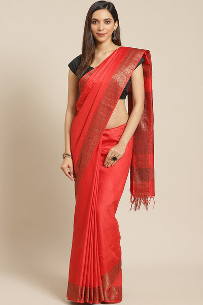 Buy Red Woven Cotton Silk One Minute Saree Online