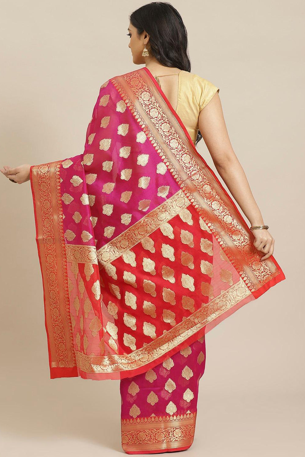 Buy Pink Woven Art Silk One Minute Saree Online