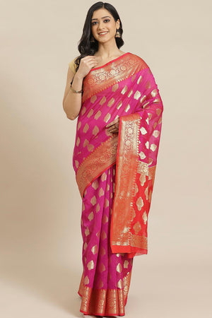 Buy Pink Woven Art Silk One Minute Saree Online