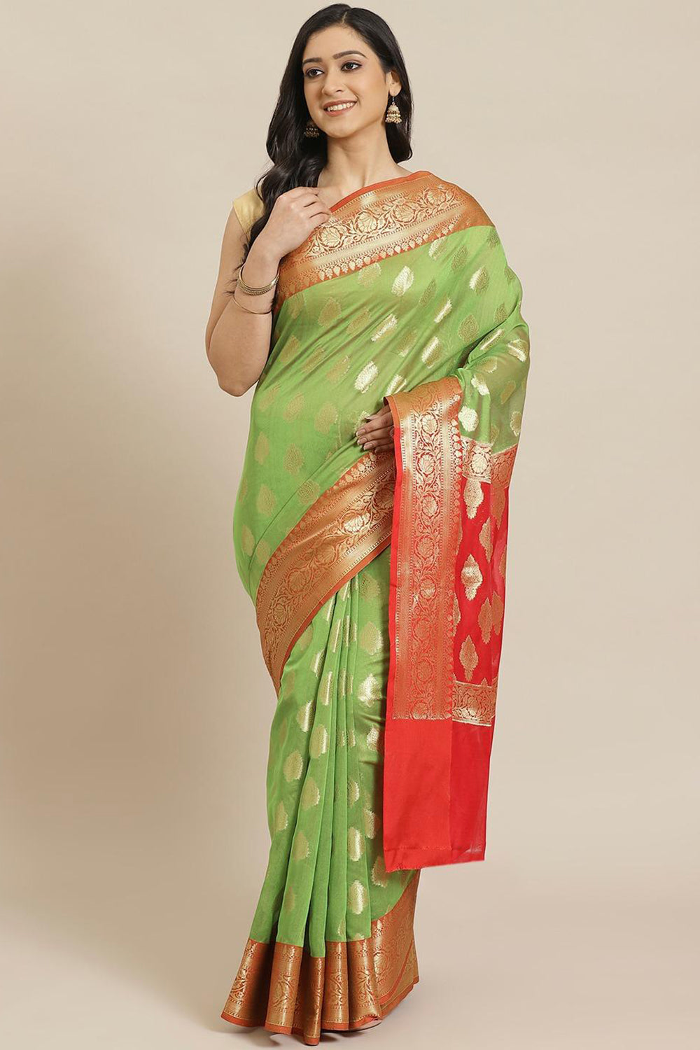 Buy Green Woven Art Silk One Minute Saree Online