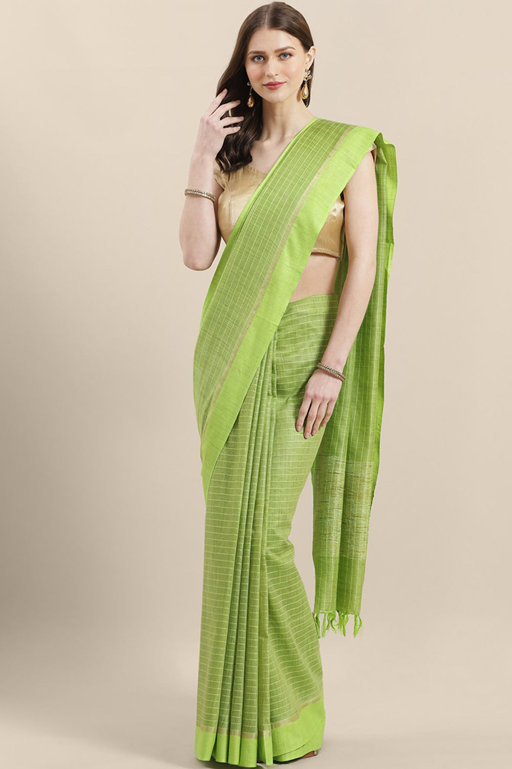 Buy Green Woven Silk One Minute Saree Online
