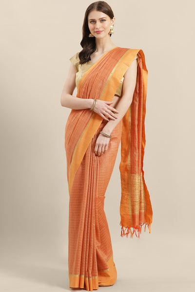 Buy Orange Woven Silk One Minute Saree Online