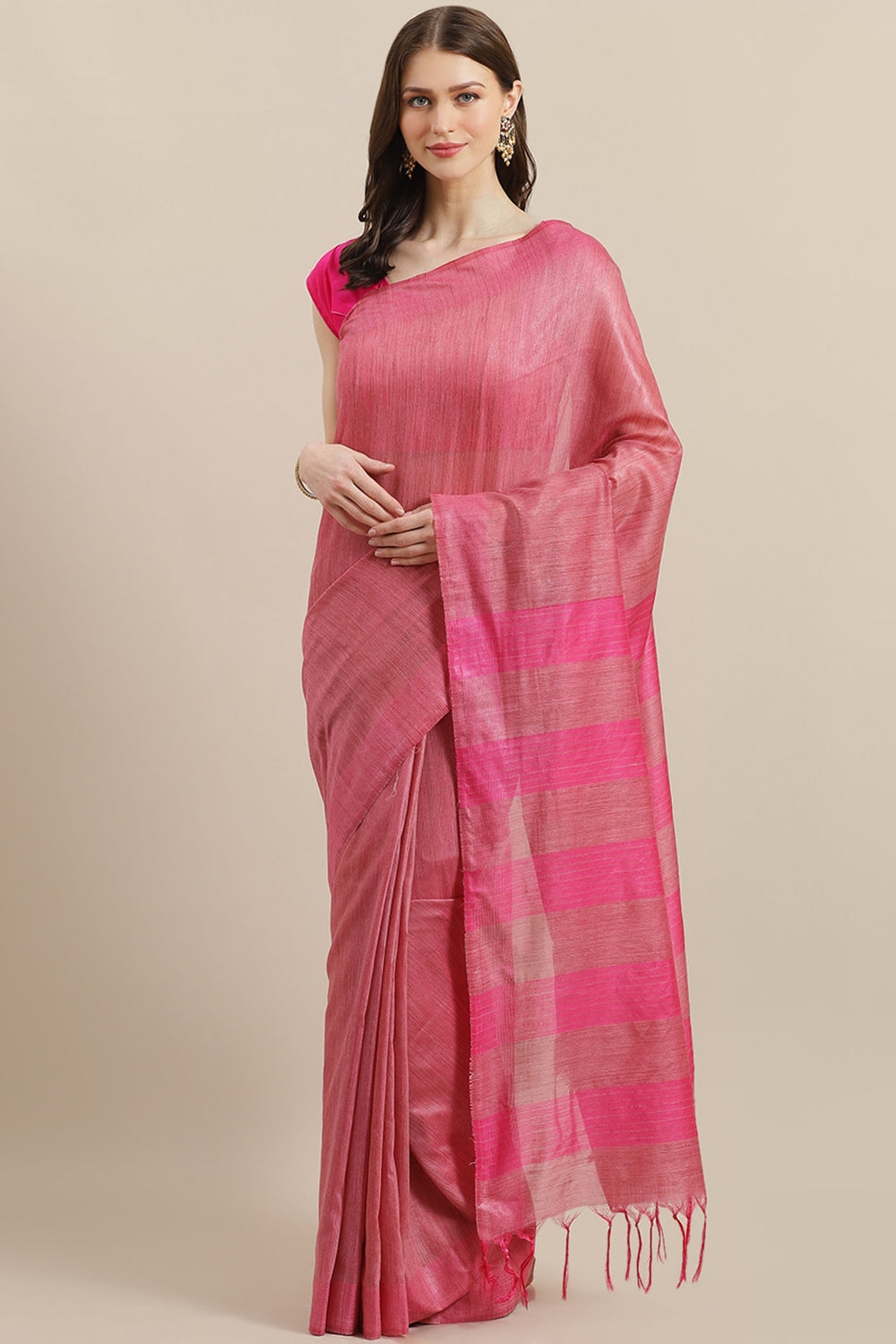 Buy Pink Woven Silk One Minute Saree Online