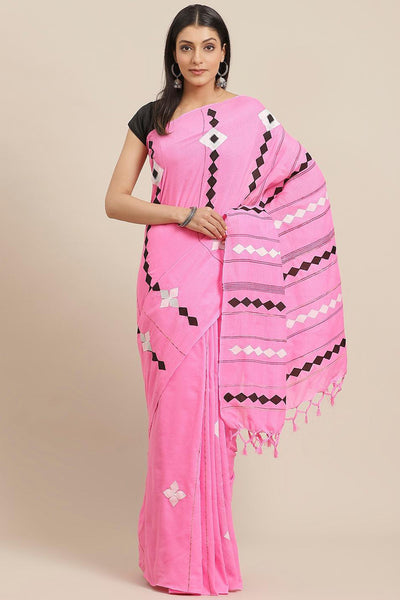 Buy Pink Woven Cotton Blend One Minute Saree Online