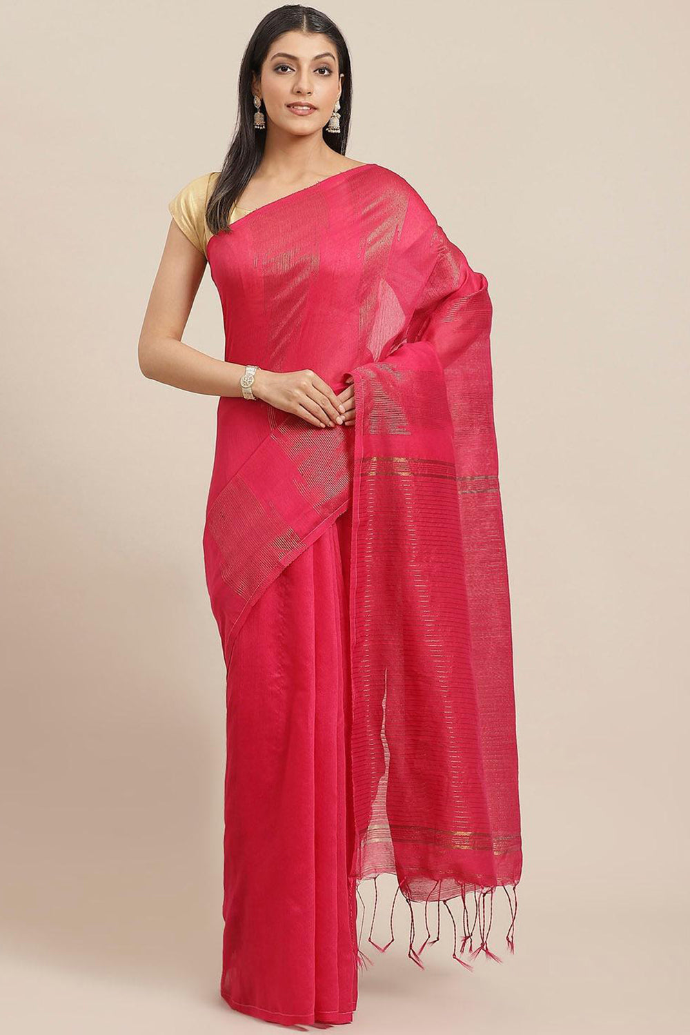 Buy Pink Woven Art Silk One Minute Saree Online