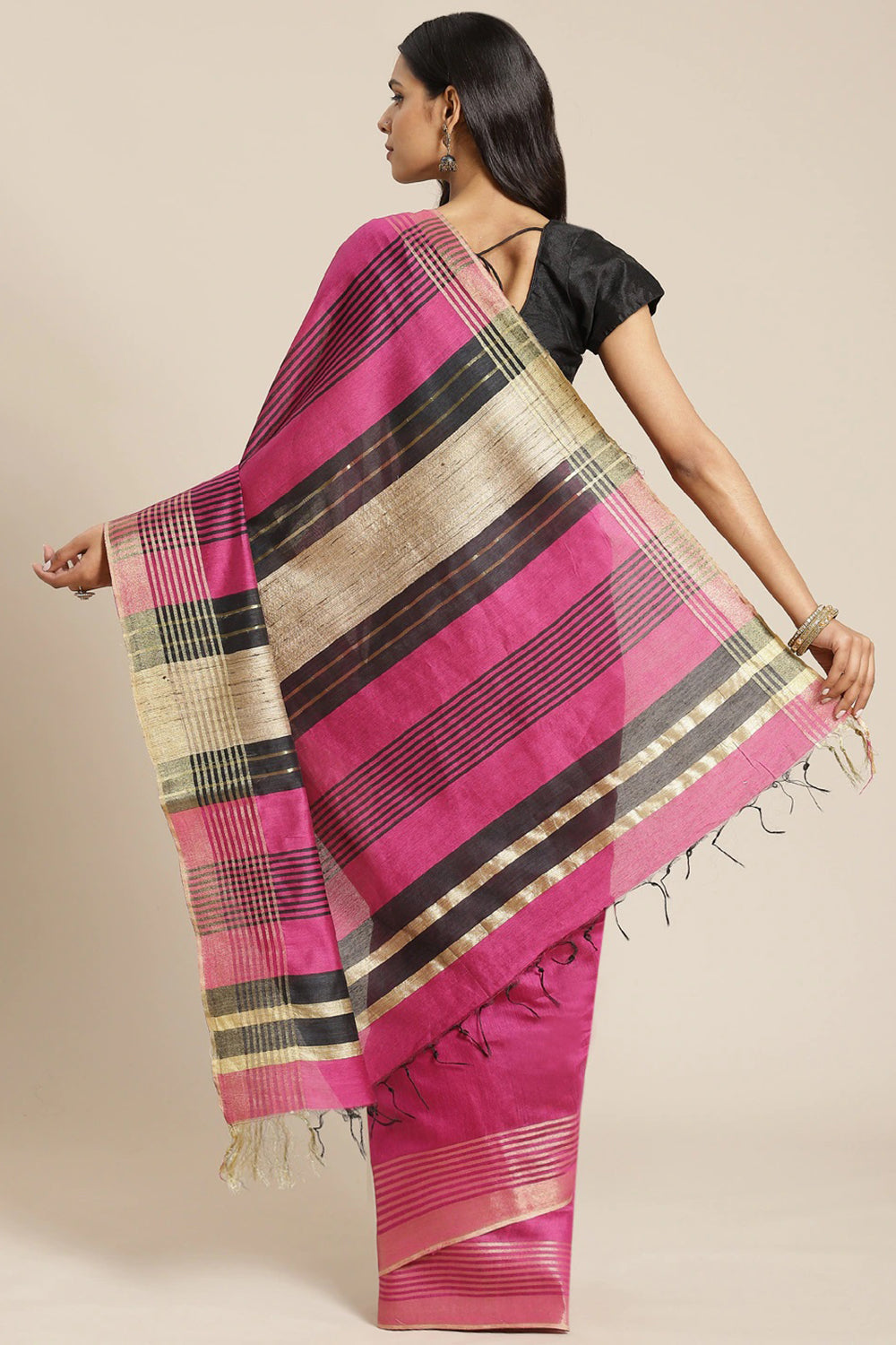 Buy Pink Woven Cotton Silk One Minute Saree Online