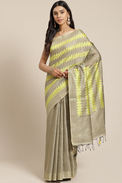 Buy Grey Woven Cotton Silk One Minute Saree Online