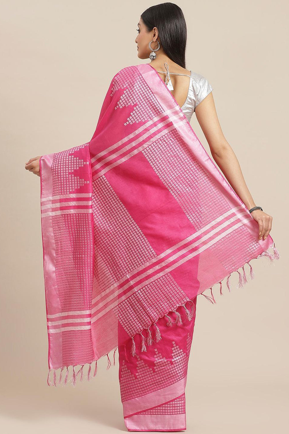 Buy Pink Woven Silk One Minute Saree Online