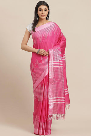 Buy Pink Woven Silk One Minute Saree Online