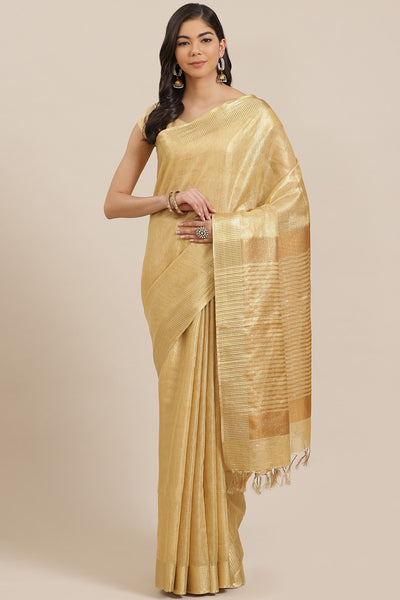 Buy Gold Woven Linen One Minute Saree