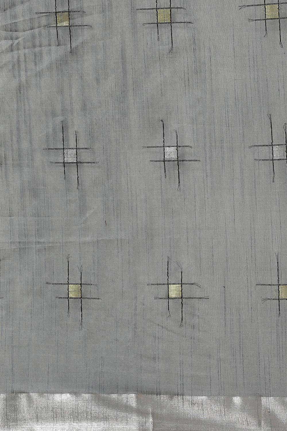 Buy Grey Zari Woven Silk Blend One Minute Saree Online - Front