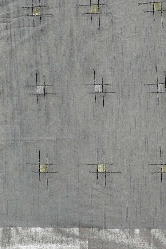 Buy Grey Zari Woven Silk Blend One Minute Saree Online - Front